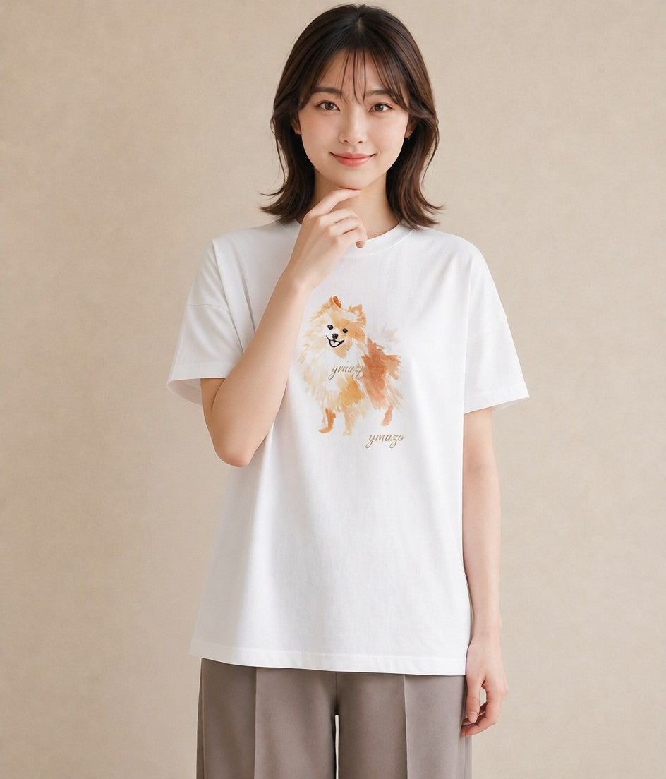 グラフィックTシャツ レディース ポメラニアン ポメ 犬 いぬ イラスト 韓国風 女性向けギフト 散歩 白T