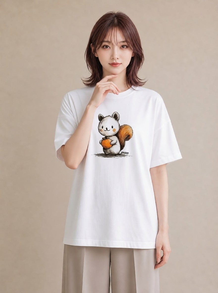 Tシャツ レディース リス ペット 動物 イラスト ゆるコーデ ルームウェア ギフト 白T