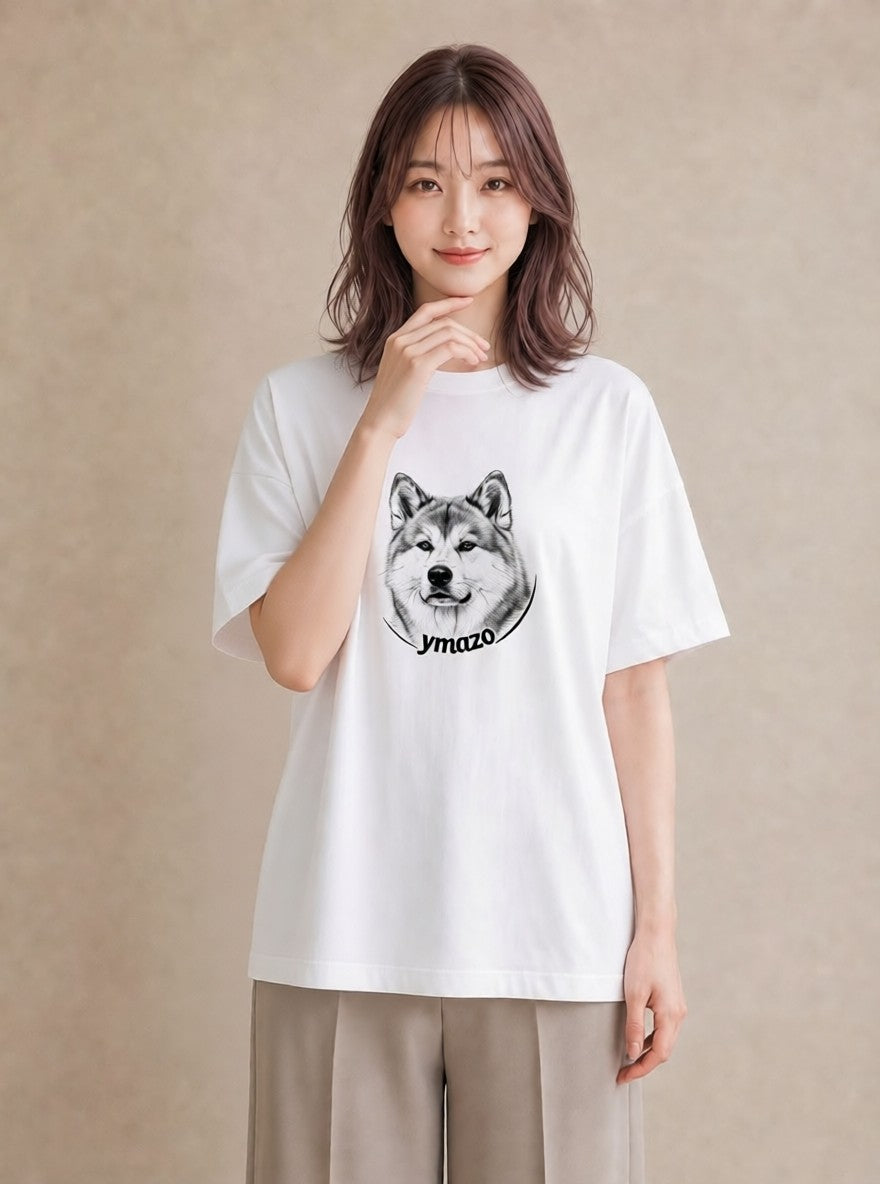 Tシャツ レディース 秋田犬 犬 いぬ イラスト ゆるかわ 旅行用 海 白T