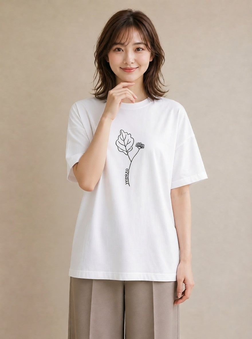 Tシャツ レディース 小花 花 フラワー イラスト レトロ 親子 20代 白T