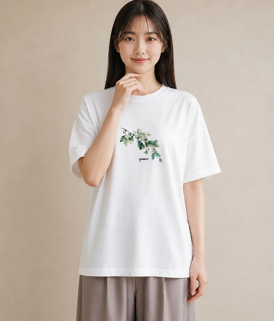 Tシャツ レディース 葉っぱ 植物 ボタニカル イラスト ミニマル 海 カフェ巡り 白T