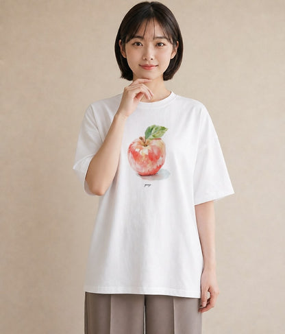 半袖Tシャツ レディース もも 食べ物 フード イラスト ガーリー ビーチ デイリーウェア 白T