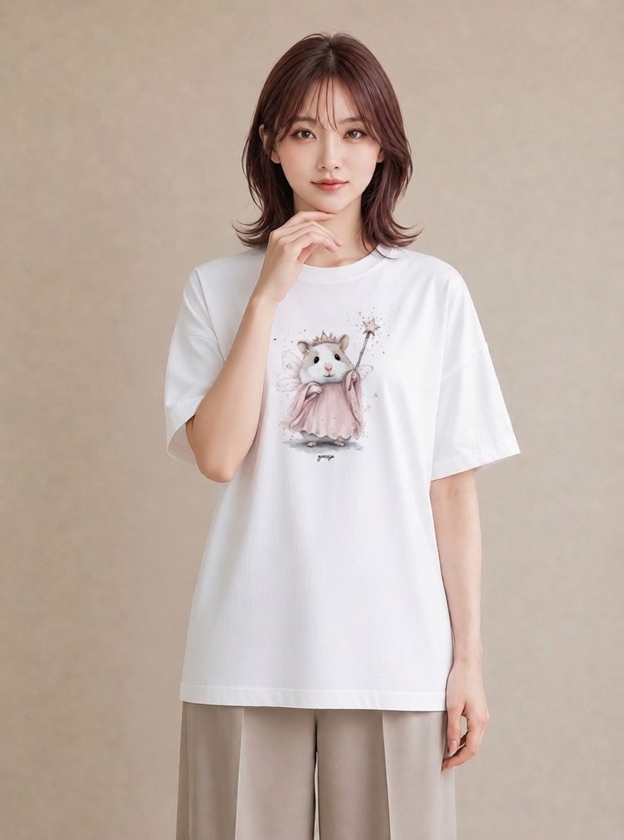 半袖Tシャツ レディース ハムスター ペット 動物 イラスト カジュアル 姉妹 送別ギフト 白T