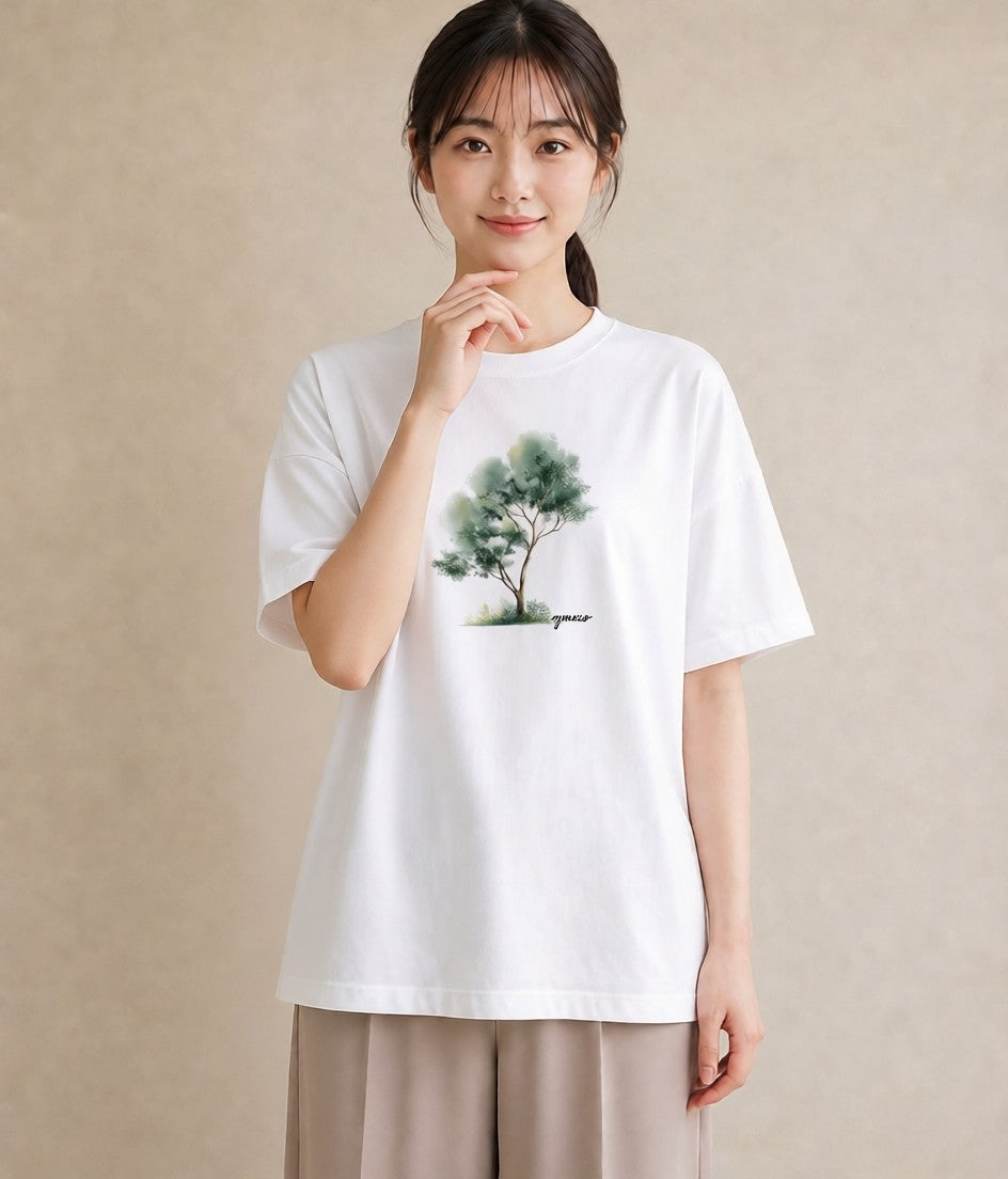 半袖Tシャツ レディース 苔 植物 ボタニカル イラスト 個性的 お出かけ 普段着 白T