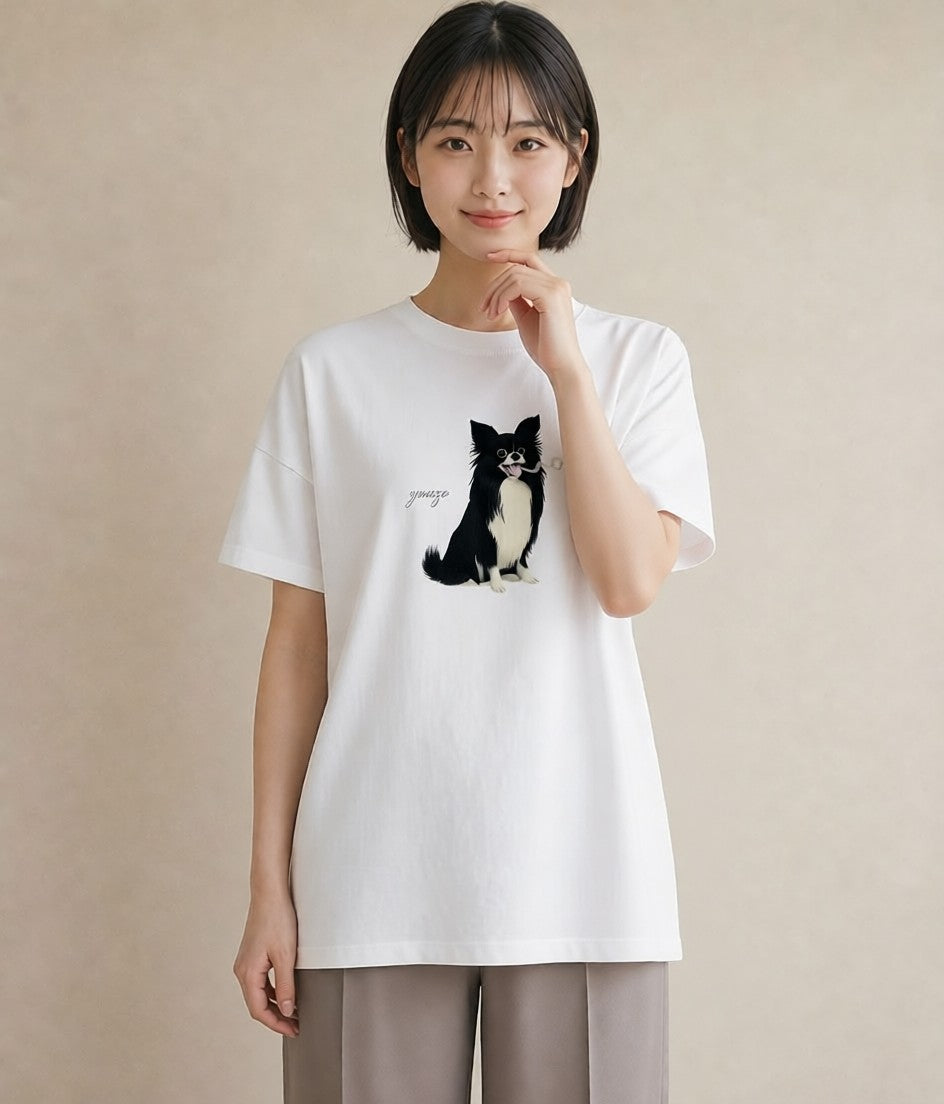 プリントTシャツ レディース ロングコートチワワ 犬 いぬ イラスト 可愛い お出かけ 普段着 白T
