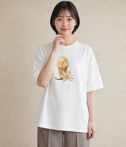 デザインTシャツ レディース ソフトクリーム 食べ物 フード イラスト 上品 デイリーウェア 休日 白T