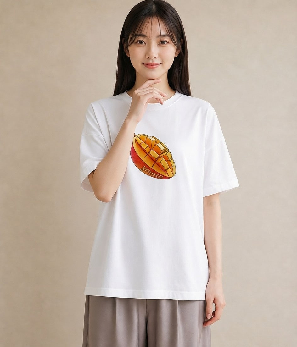 Tシャツ レディース もも 食べ物 フード イラスト 淡色 春服 ミセス 白T