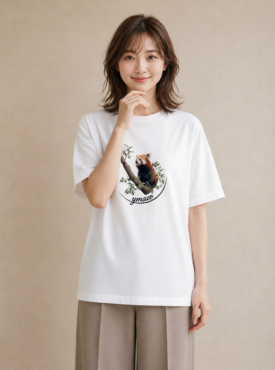 デザインTシャツ レディース パンダ 動物 アニマル イラスト こなれ感 帰省 ラフ 白T