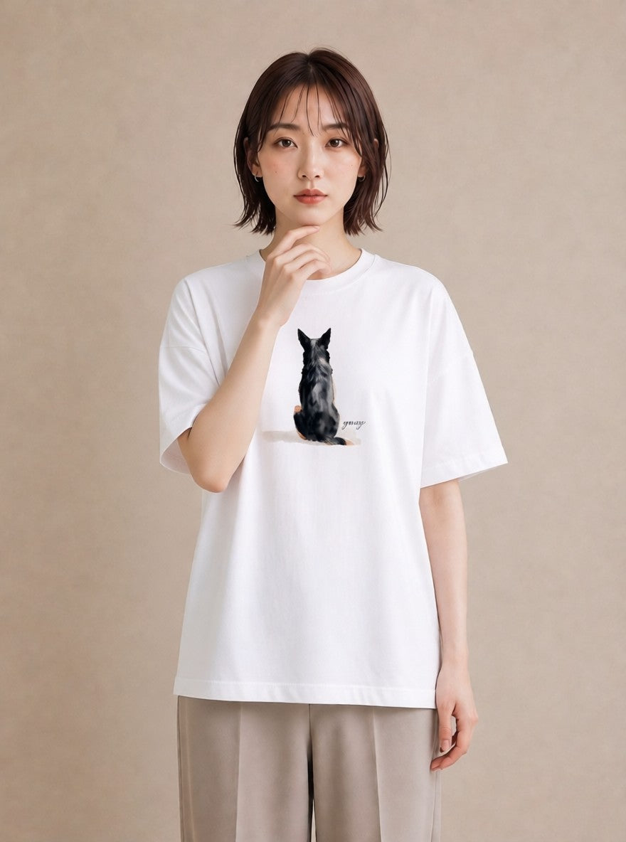 グラフィックTシャツ レディース わんちゃん 犬 いぬ イラスト ゆるコーデ 散歩 お出かけ 白T