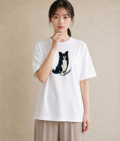 プリントTシャツ レディース ロングコートチワワ 犬 いぬ イラスト シック お出かけ 普段着 白T
