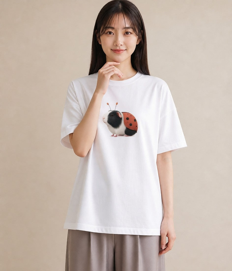 プリントTシャツ レディース モルモット ペット 動物 イラスト きれいめ 母の日 ビーチ 白T
