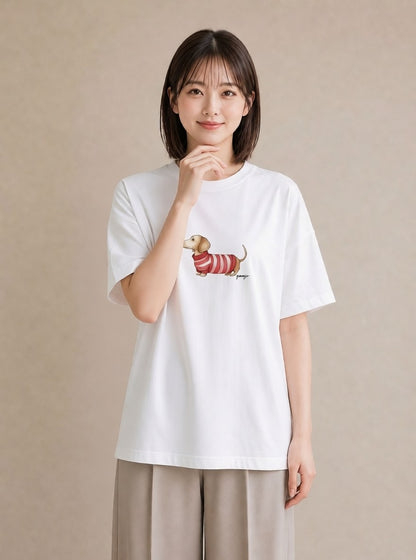 Tシャツ レディース ミニチュアダックスフンド 犬 いぬ イラスト ミニマル 姉妹 送別ギフト 白T