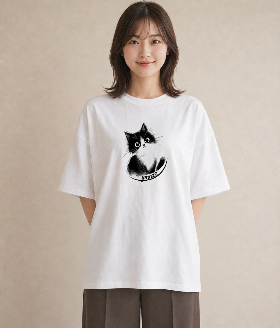 グラフィックTシャツ レディース 靴下猫 猫 ねこ イラスト ボタニカル お出かけ 普段着 白T