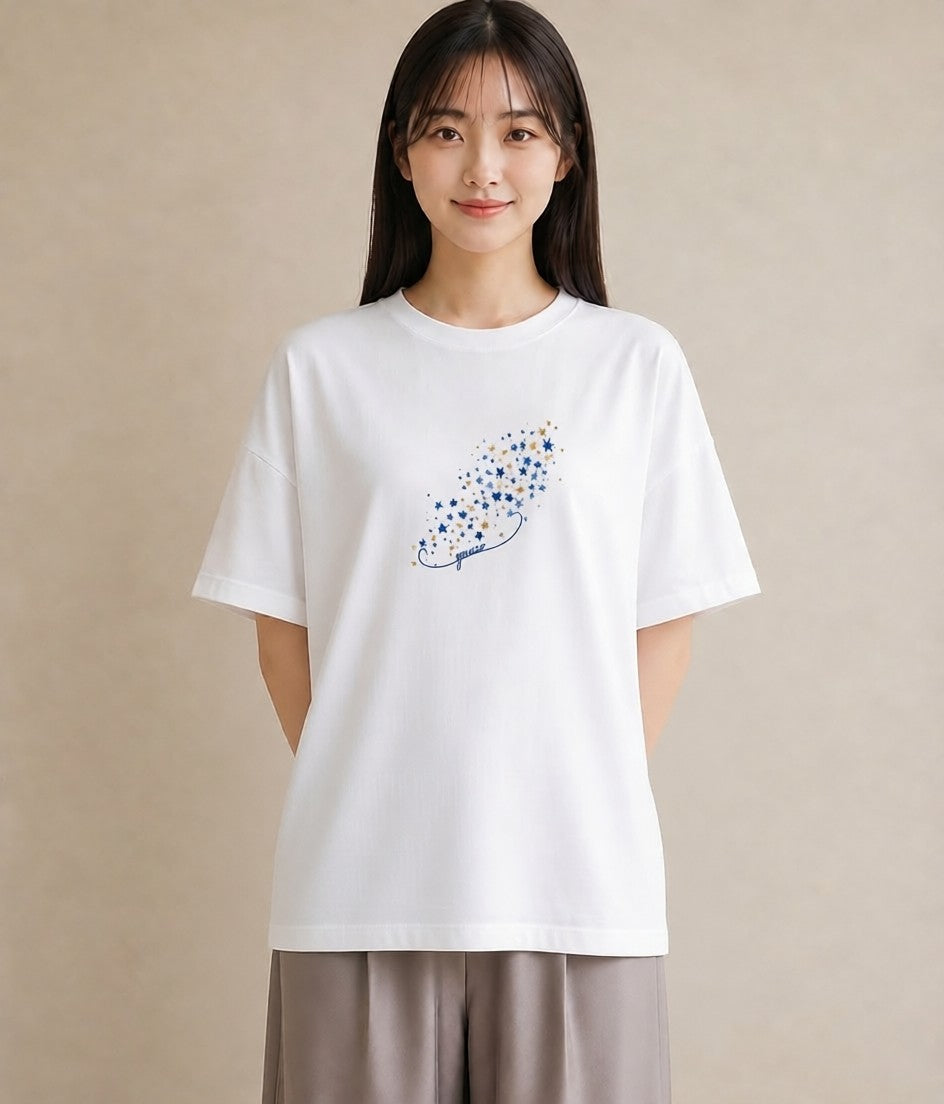 半袖Tシャツ レディース 獅子座 星空 宇宙 イラスト アート風 ホワイトデー 春服 白T
