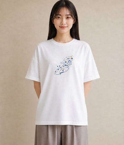半袖Tシャツ レディース 獅子座 星空 宇宙 イラスト アート風 ホワイトデー 春服 白T