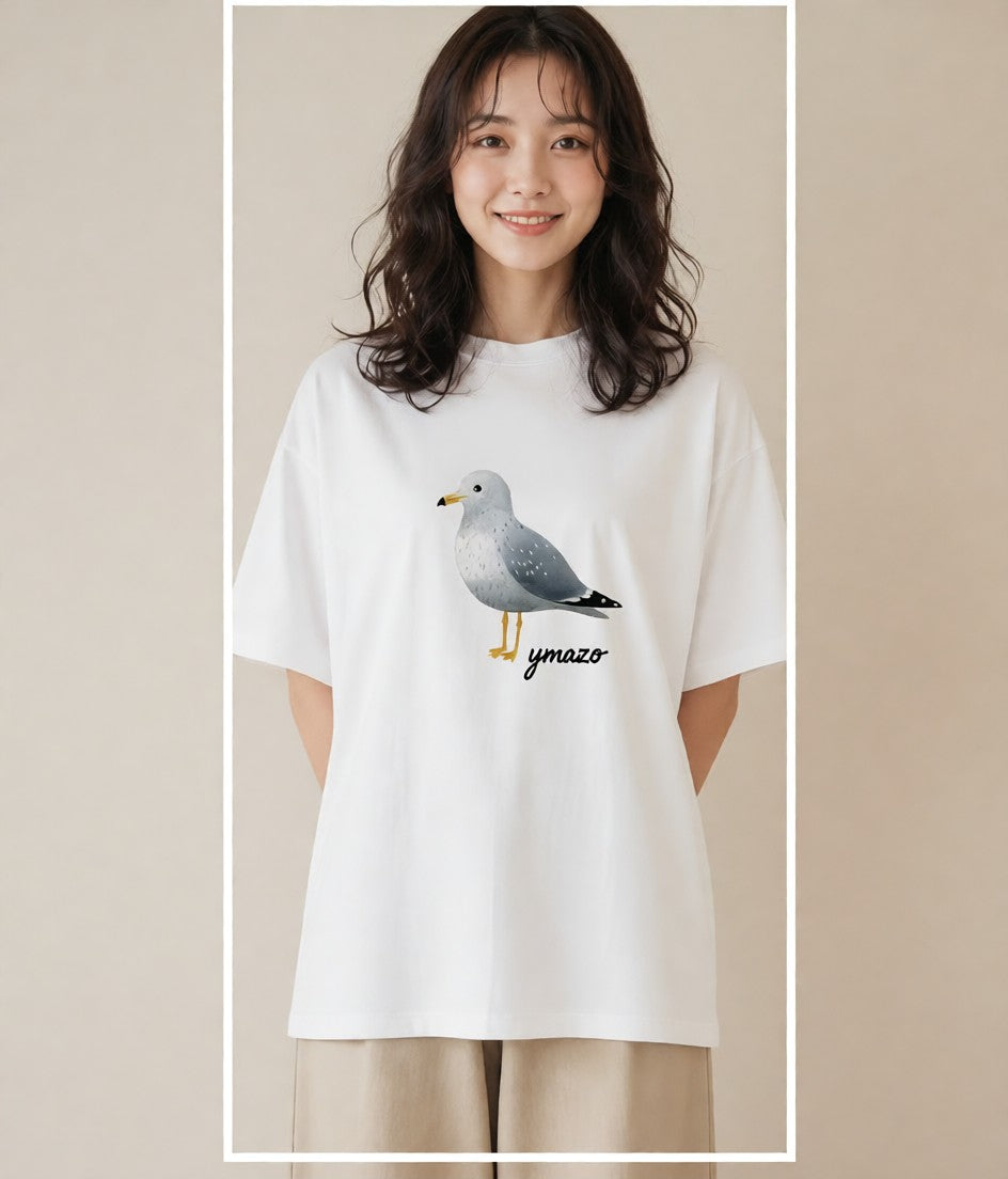 プリントTシャツ レディース 遠い家と鳥 風景 鳥 ナチュラル アンティーク イラスト ゆるコーデ 在宅 公園 白T