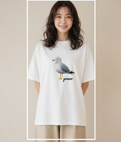 プリントTシャツ レディース 遠い家と鳥 風景 鳥 ナチュラル アンティーク イラスト ゆるコーデ 在宅 公園 白T