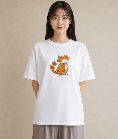 プリントTシャツ レディース しっぽ 猫 ねこ イラスト ヴィンテージ風 社会人 女性 白T
