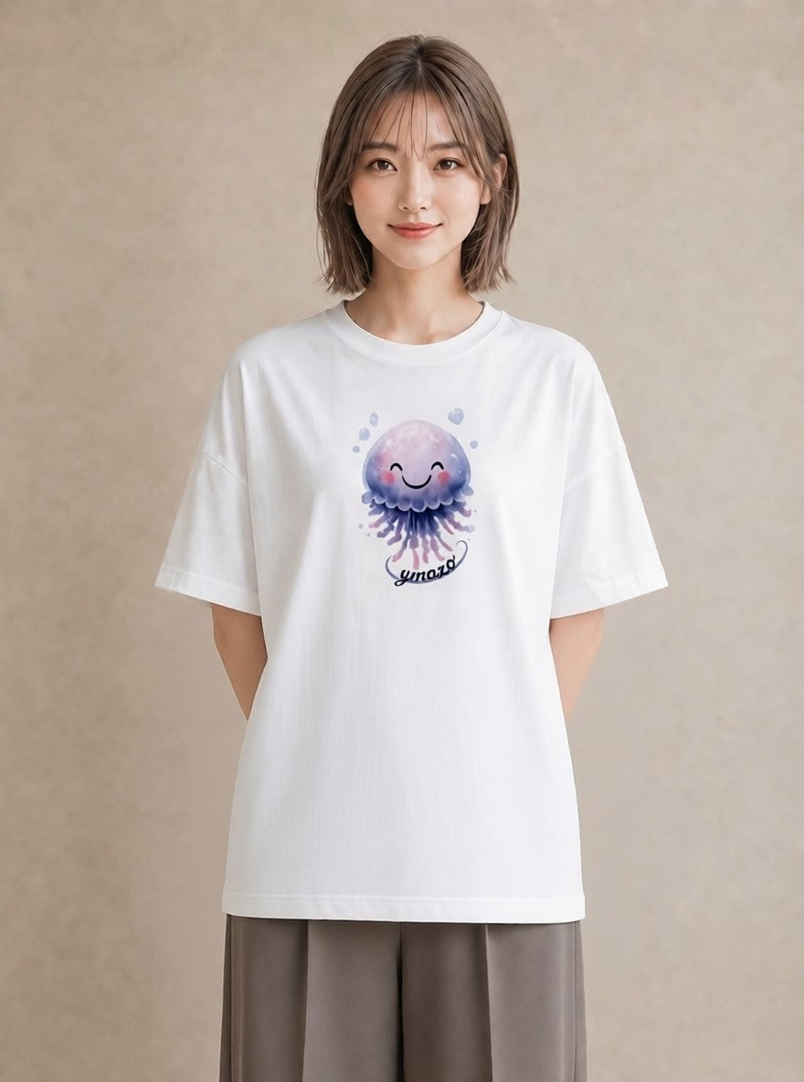 プリントTシャツ レディース くらげ クラゲ 海の生き物 海 イラスト ミニマル 夏コーデ 通学 白T