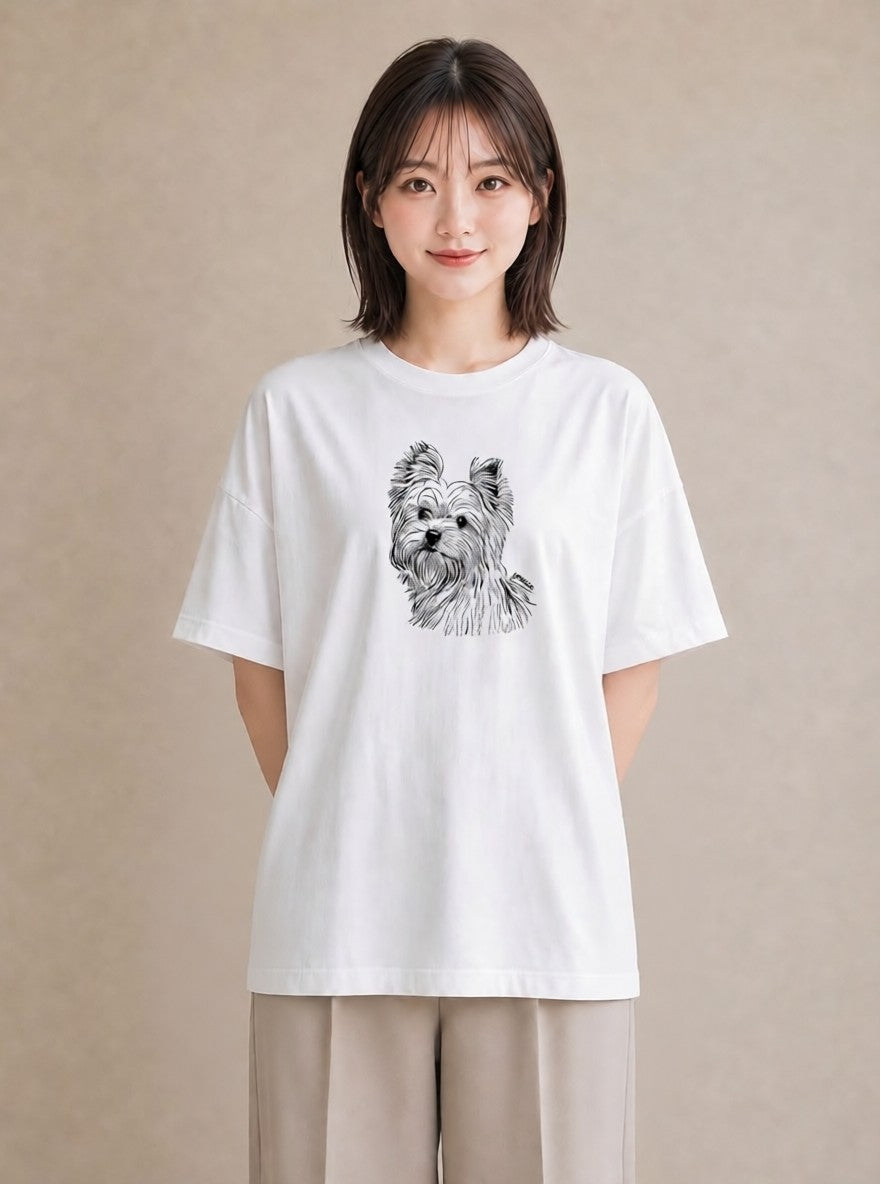 半袖Tシャツ レディース ヨークシャーテリア 犬 いぬ イラスト 旅行コーデ 女性 旅行用 白T