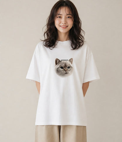 プリントTシャツ レディース シャム柄 猫 ねこ イラスト きれいめカジュアル 春服 ミセス 白T