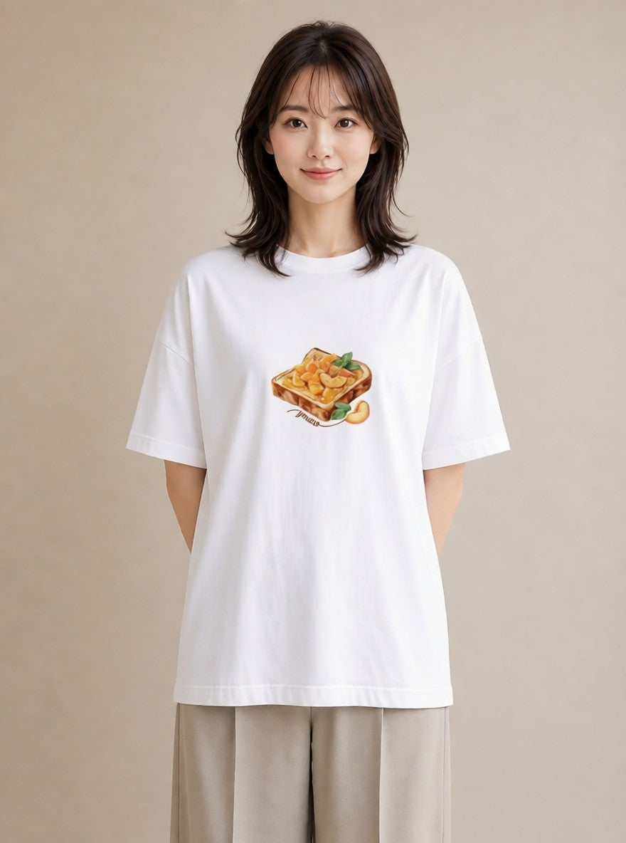 半袖Tシャツ レディース 目玉焼き 食べ物 フード イラスト カフェコーデ 親子 20代 白T