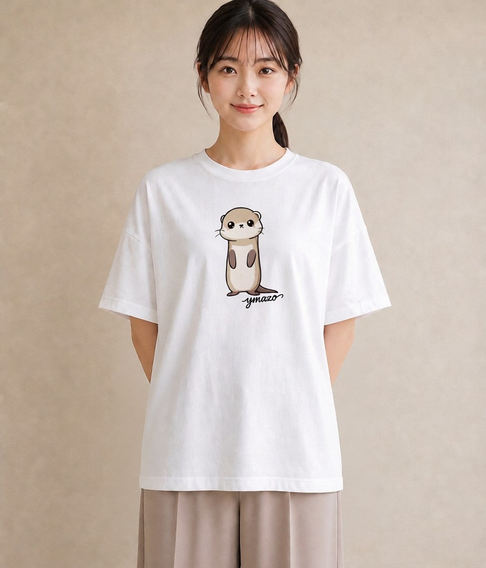 プリントTシャツ レディース カワウソ 動物 アニマル イラスト 手描き風 自分用 ルームウェア 白T