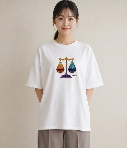 デザインTシャツ レディース 天秤座 星空 宇宙 イラスト 上品 週末コーデ 敬老の日 白T