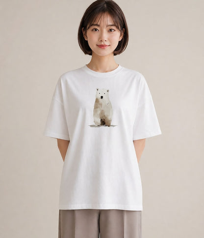 半袖Tシャツ レディース しろくま 白くま 動物 アニマル イラスト 普段使い ペアコーデ 秋コーデ 白T