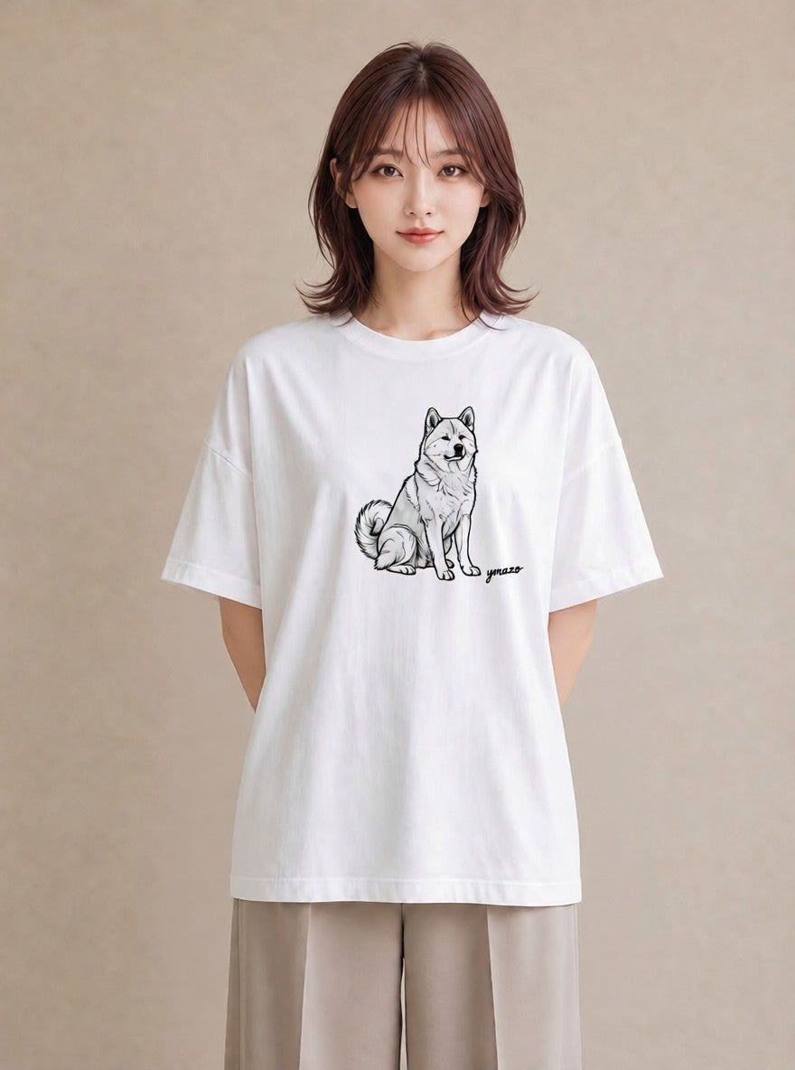 プリントTシャツ レディース 秋田犬 犬 いぬ イラスト モード ギフト 母の日 白T