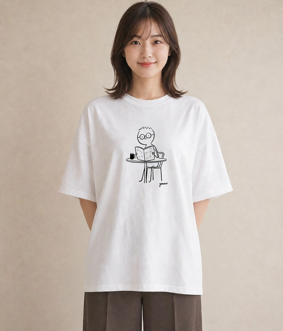デザインTシャツ レディース 本 読書 ブック イラスト 抜け感 お揃い 親子 白T