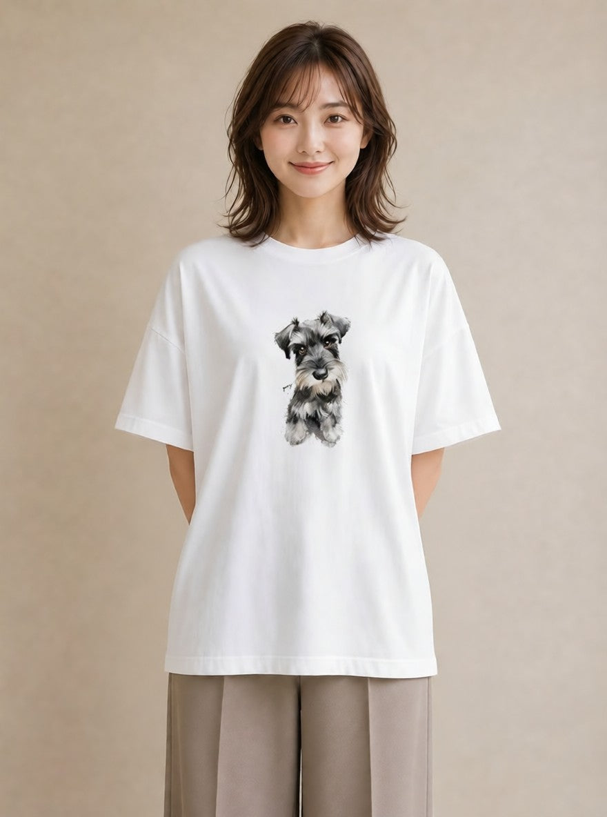 デザインTシャツ レディース いぬ 犬 ワンコ イラスト 線画 デート 帰省 白T