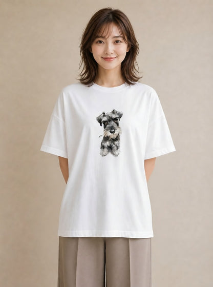 デザインTシャツ レディース いぬ 犬 ワンコ イラスト 線画 デート 帰省 白T