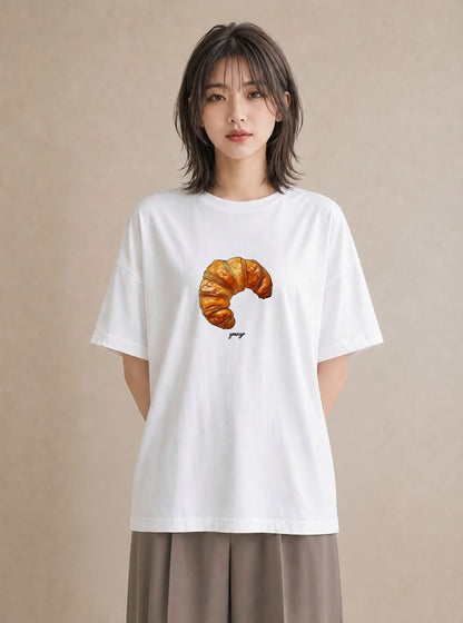 デザインTシャツ レディース クロワッサン 食べ物 フード イラスト 線画 ギフト 母の日 白T