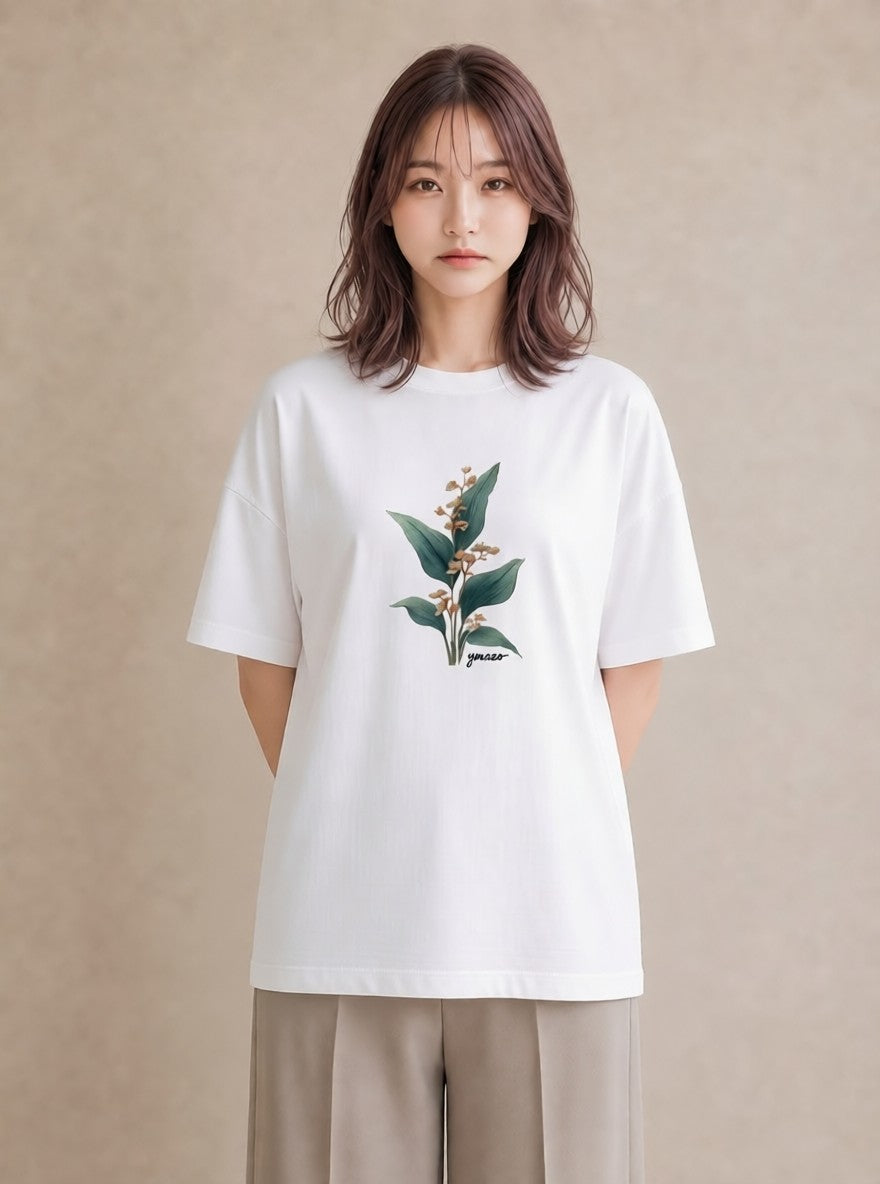 半袖Tシャツ レディース 金木犀 花 花柄 イラスト フェミニン 在宅 公園 白T