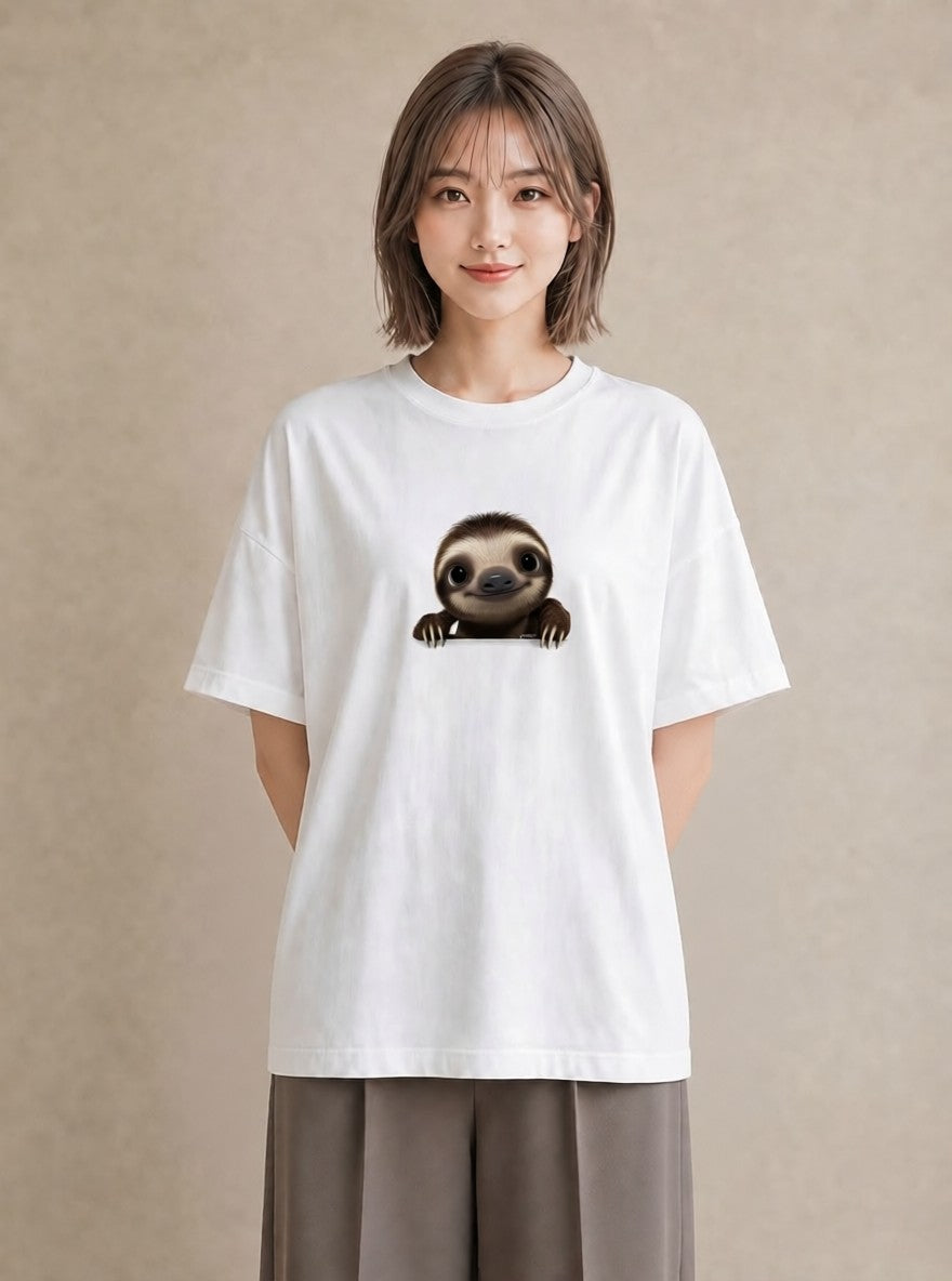 デザインTシャツ レディース ナマケモノ 動物 アニマル イラスト お洒落 敬老の日 ホワイトデー 白T