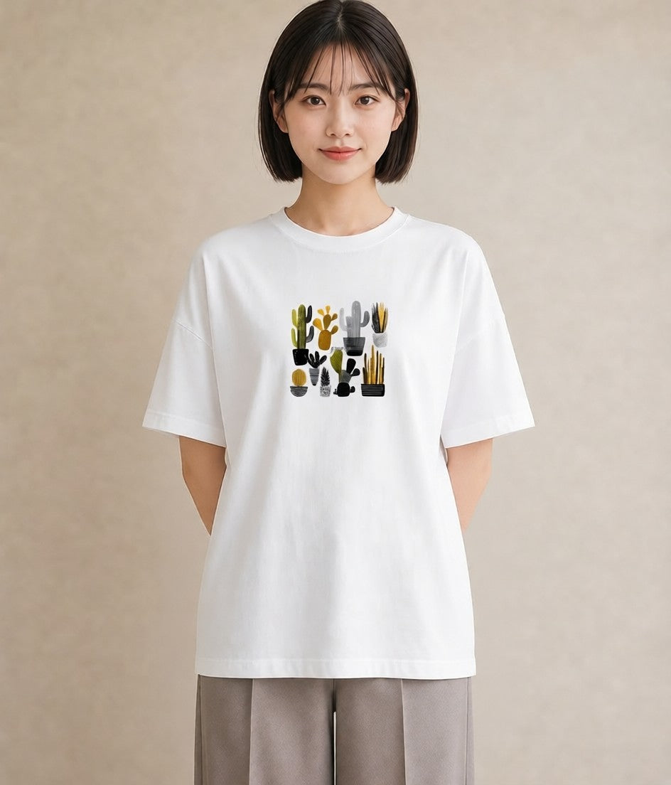 Tシャツ レディース サボテン 植物 ボタニカル イラスト 個性的 ホワイトデー 春服 白T