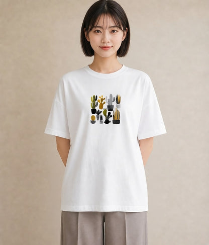 Tシャツ レディース サボテン 植物 ボタニカル イラスト 個性的 ホワイトデー 春服 白T