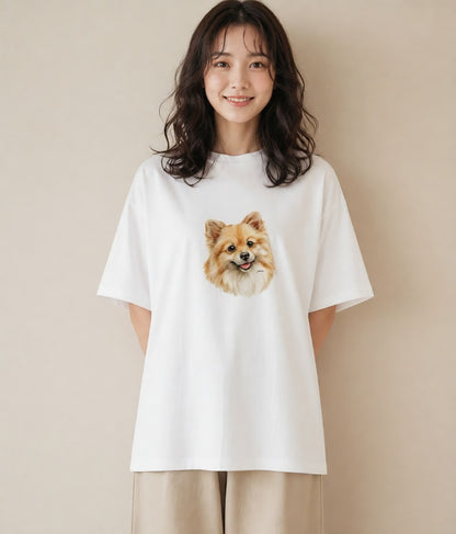 Tシャツ レディース ポメラニアン ポメ 犬 いぬ イラスト ミセス 春コーデ 白T