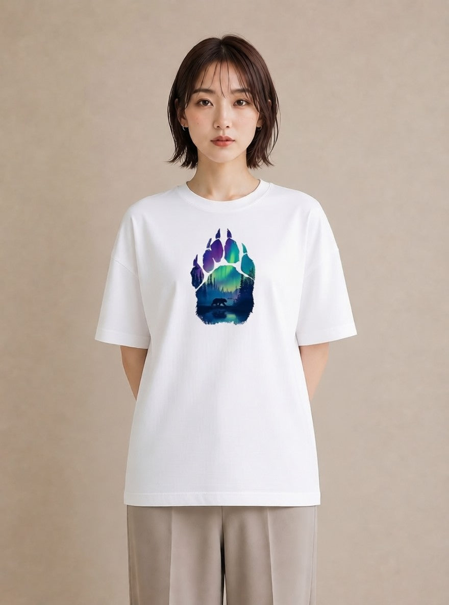 プリントTシャツ レディース オーロラ 星空 宇宙 イラスト ユニーク 在宅 公園 白T