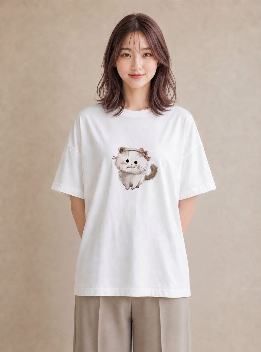 Tシャツ レディース マンチカン 猫 ねこ イラスト お洒落 休日 ペアコーデ 白T