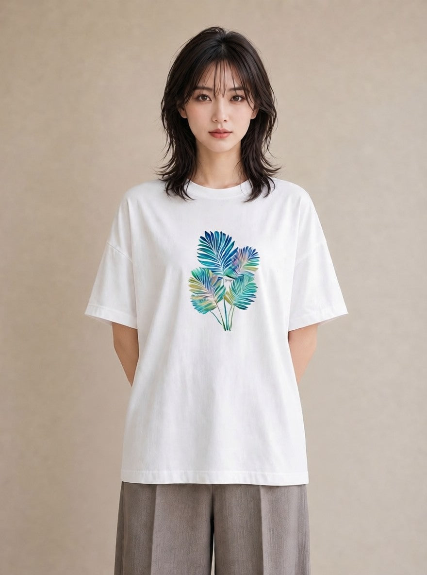 Tシャツ レディース モンステラ 植物 ボタニカル イラスト 韓国風 綿100 デート 白T