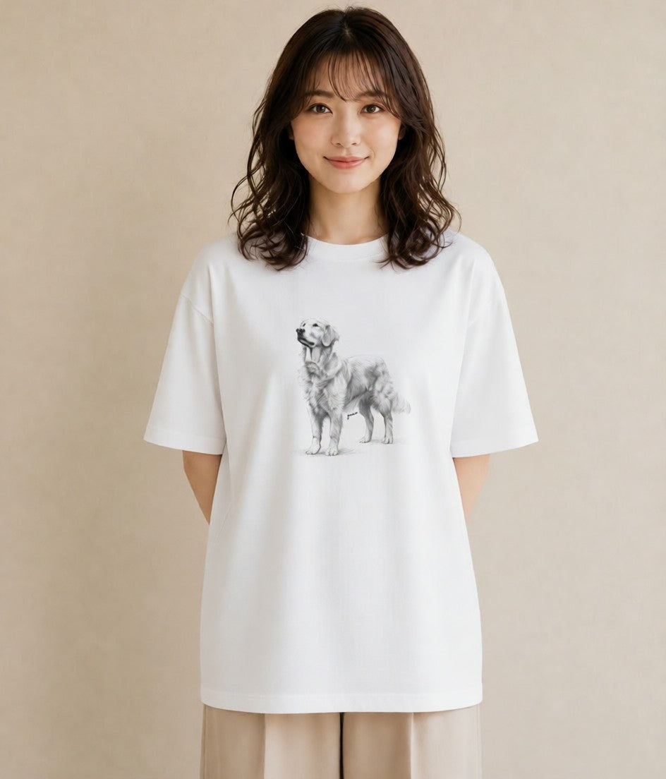 プリントTシャツ レディース ゴールデンレトリバー ゴールデン 犬 いぬ イラスト 淡色 旅行用 海 白T