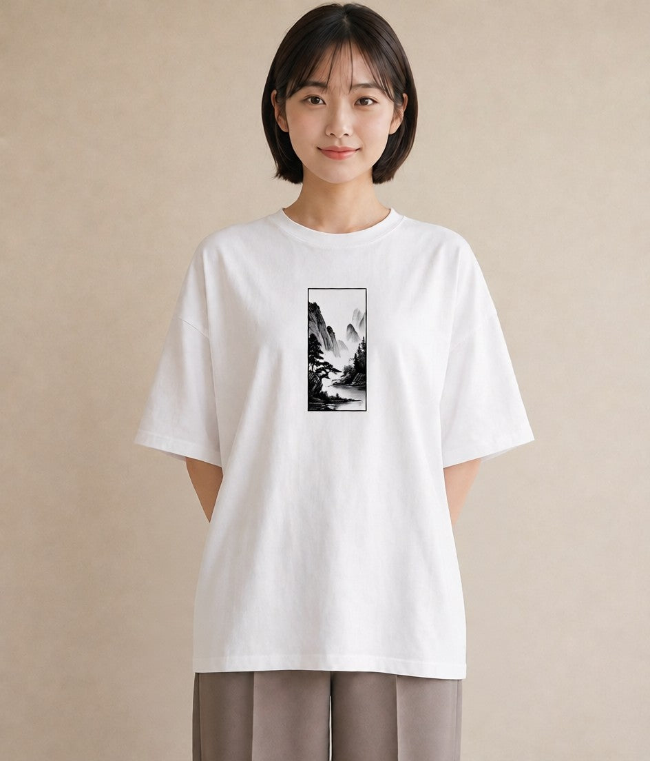 プリントTシャツ レディース 桟橋 水辺 波止場 ナチュラル アンティーク イラスト シック 誕生日プレゼント 綿100 白T