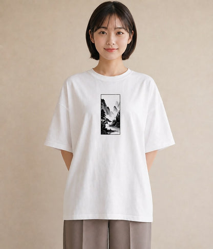プリントTシャツ レディース 桟橋 水辺 波止場 ナチュラル アンティーク イラスト シック 誕生日プレゼント 綿100 白T