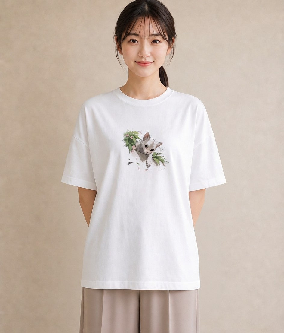 デザインTシャツ レディース 白猫 猫 ねこ イラスト ゆるかわ 20代 カジュアルコーデ 白T