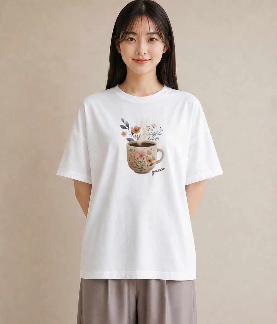 デザインTシャツ レディース コーヒー 珈琲 カフェ 食べ物 フード イラスト 海 カフェ巡り 白T