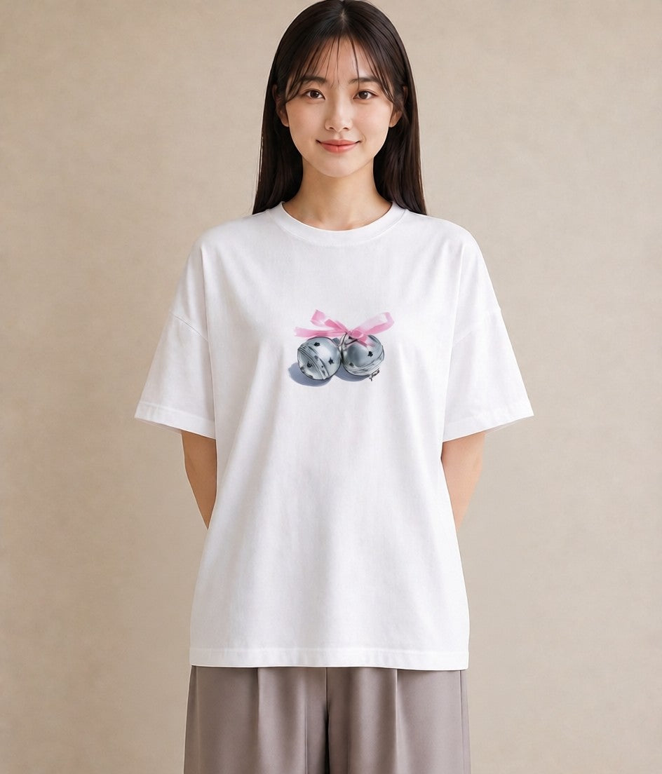 半袖Tシャツ レディース 風鈴 ガラス 夏 ナチュラル アンティーク イラスト ユニーク 在宅 公園 白T
