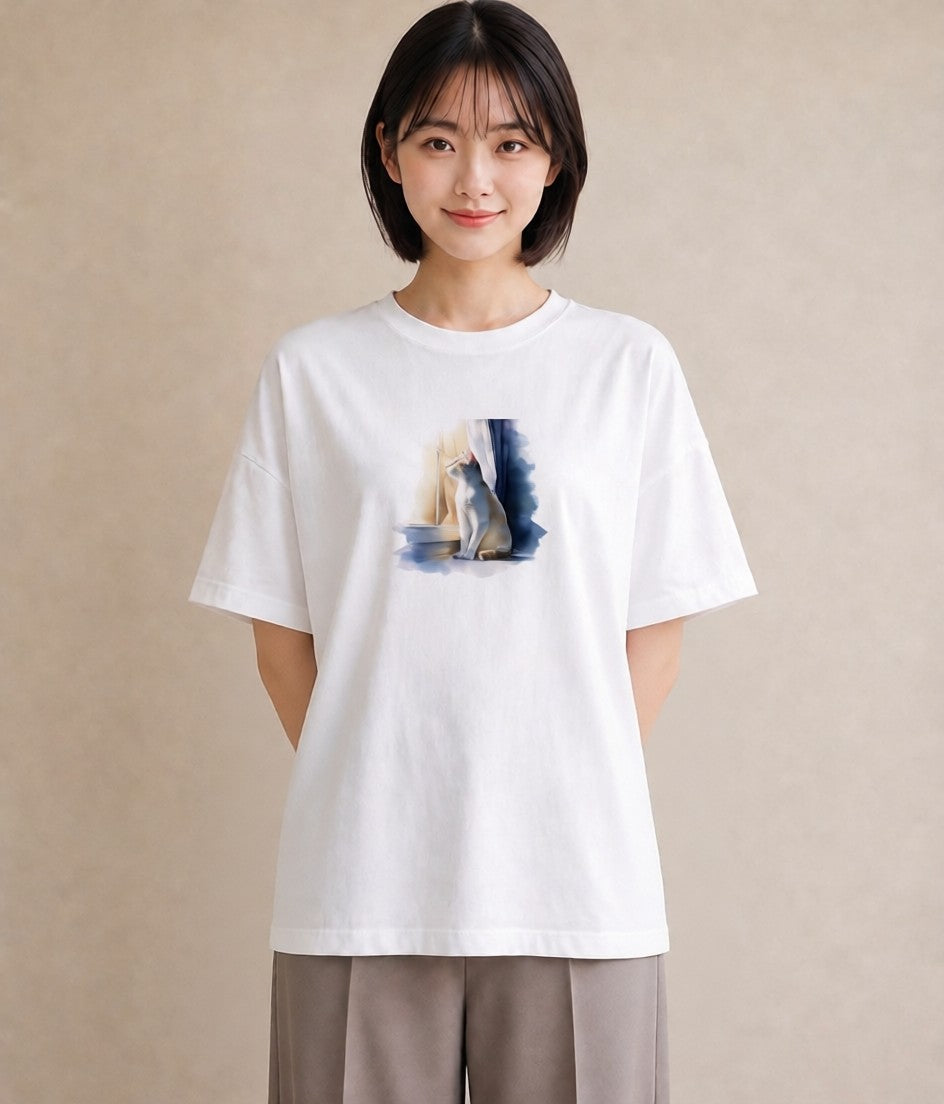 Tシャツ レディース シャム柄 猫 ねこ イラスト ポップ 普段着 週末コーデ 白T