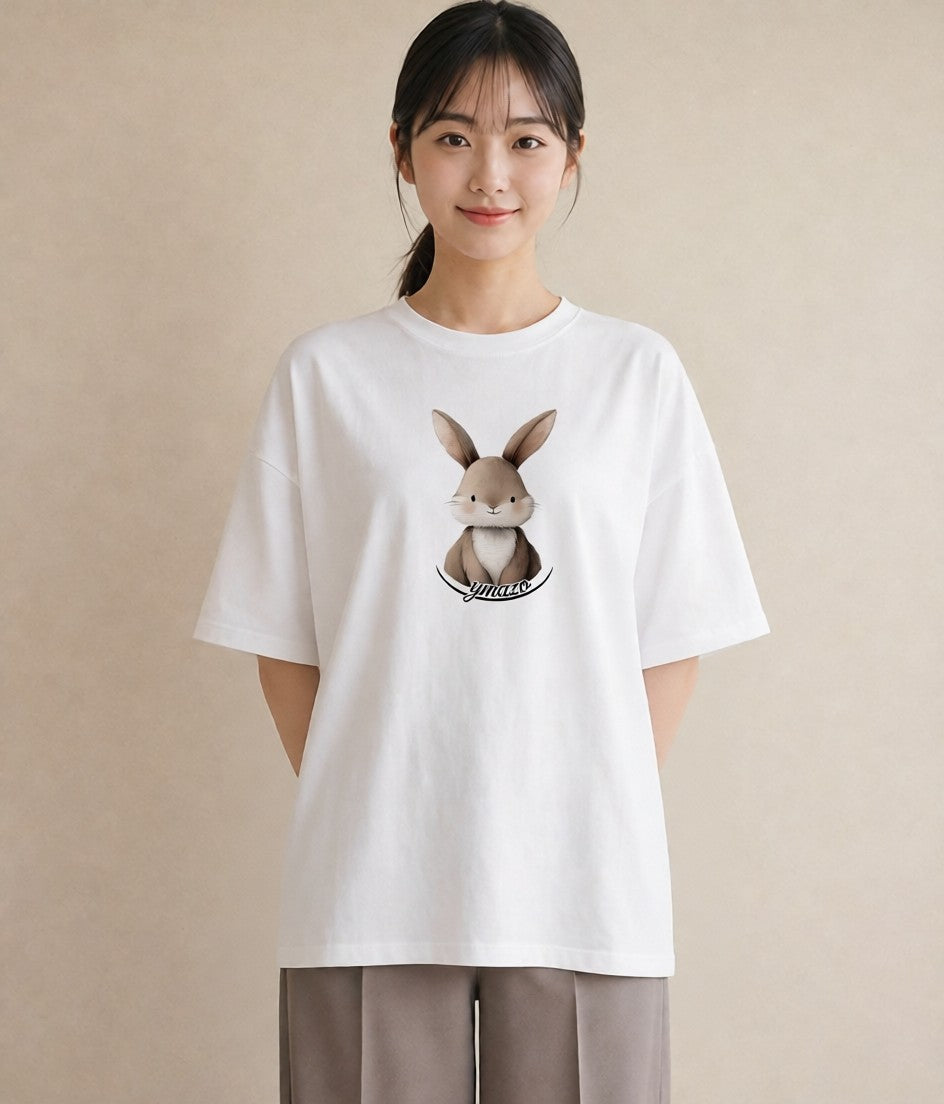 デザインTシャツ レディース ロップイヤー ペット 動物 イラスト 個性的 カジュアルコーデ 買い物 白T